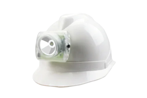 wisdom cap lamp on white safety helmet