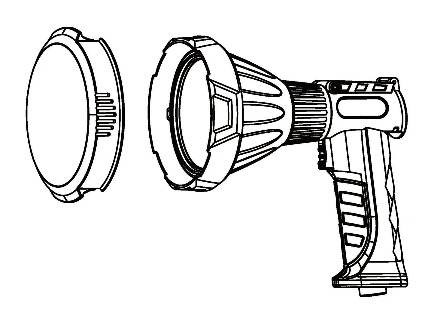 LED torch with detachable lens, ideal for camping and mining applications