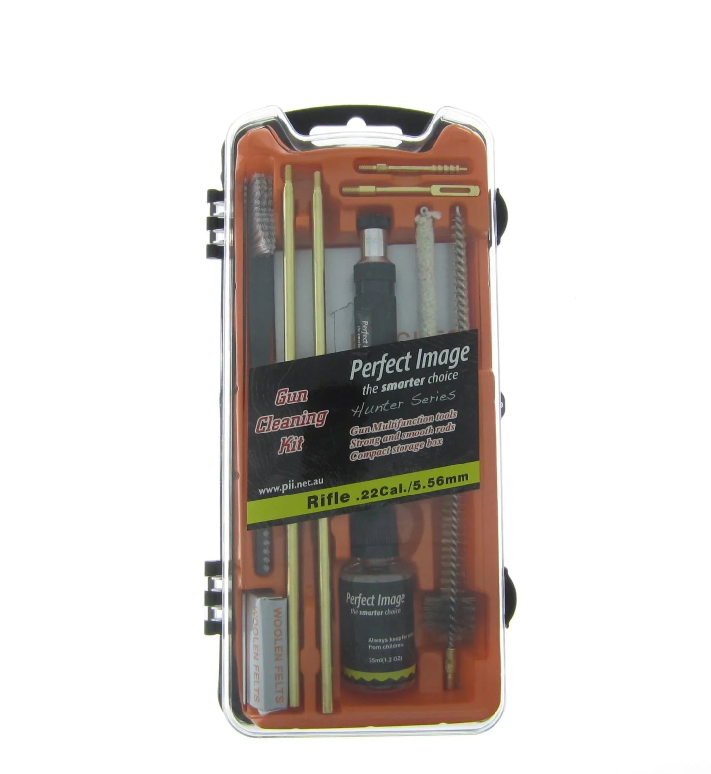 Perfect Image Hunter Series .22Cal/5.56mm rifle cleaning kit with tools and storage box