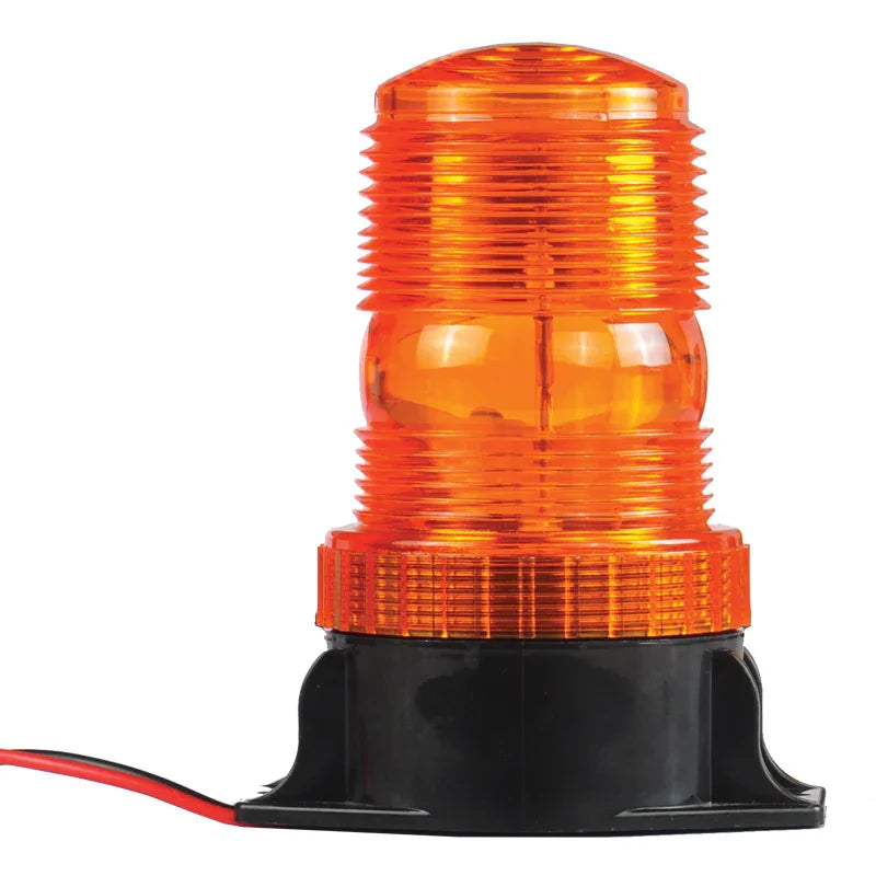 Orange LED warning beacon light with black base and wiring for industrial or vehicle safety use
