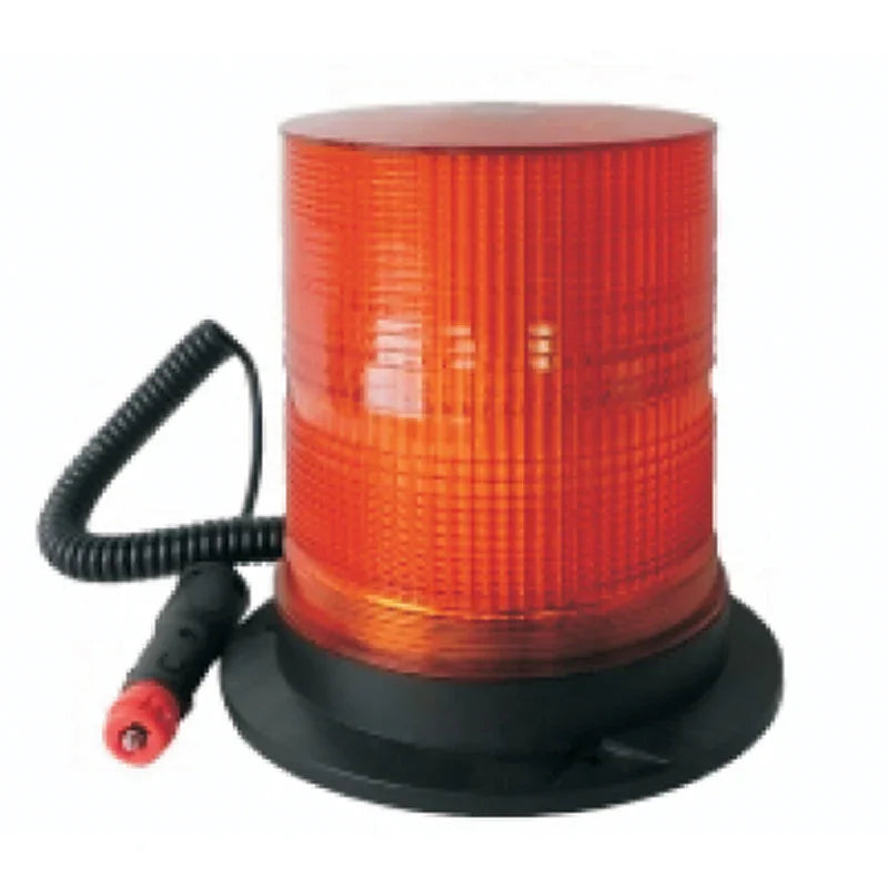 Orange LED warning beacon with coiled cable for industrial safety and mining applications