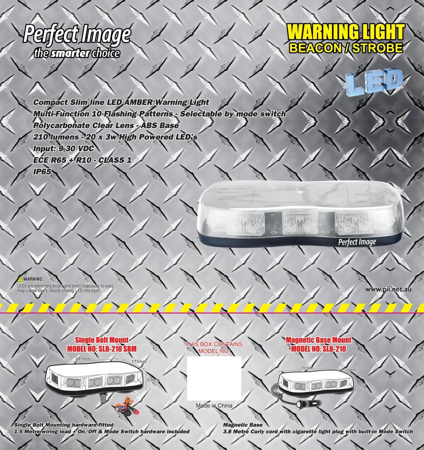 Compact LED amber warning light beacon with strobe, 210 lumens, IP65 rated, for vehicles or industrial use