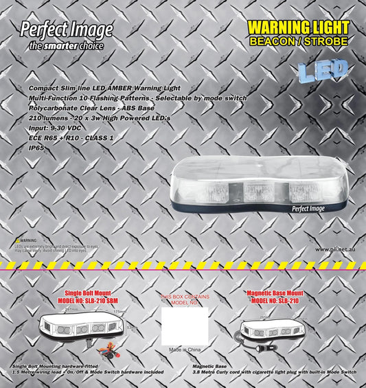 Compact LED amber warning light beacon with strobe, 210 lumens, IP65 rated, for vehicles or industrial use
