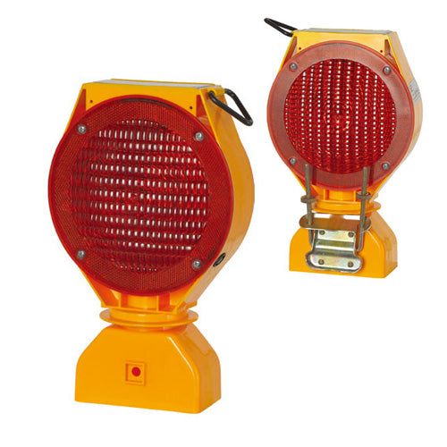 Bright red LED warning light with yellow housing, ideal for mining, marine, and industrial safety applications.