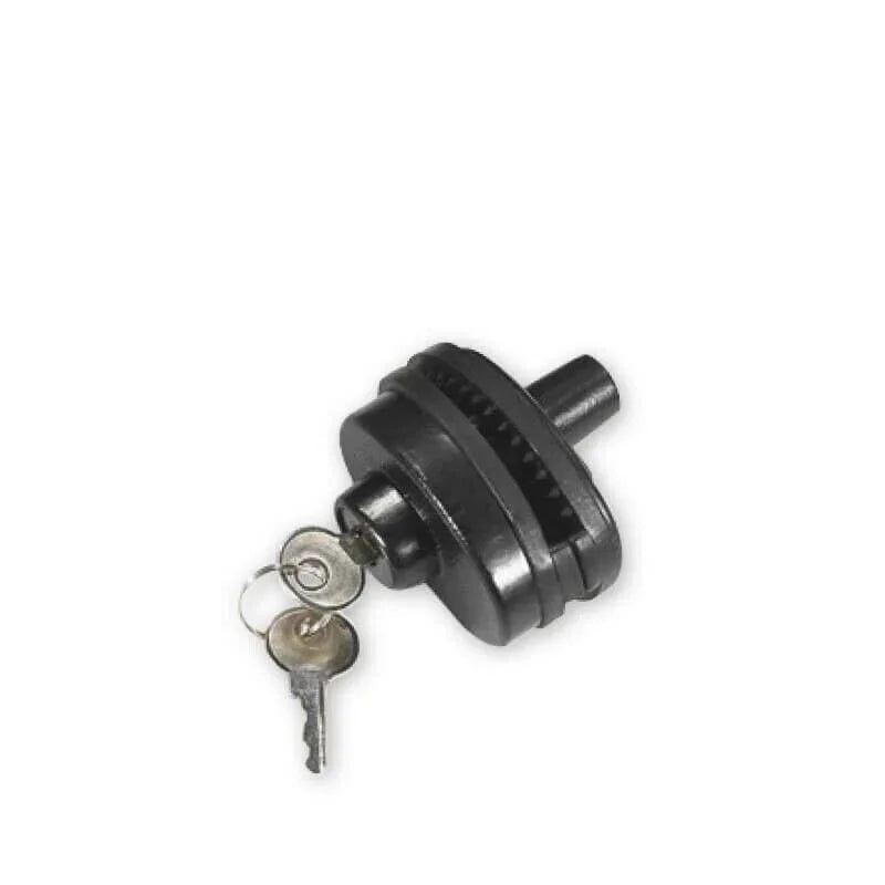 Black keyed lock with two metal keys, suitable for secure equipment storage