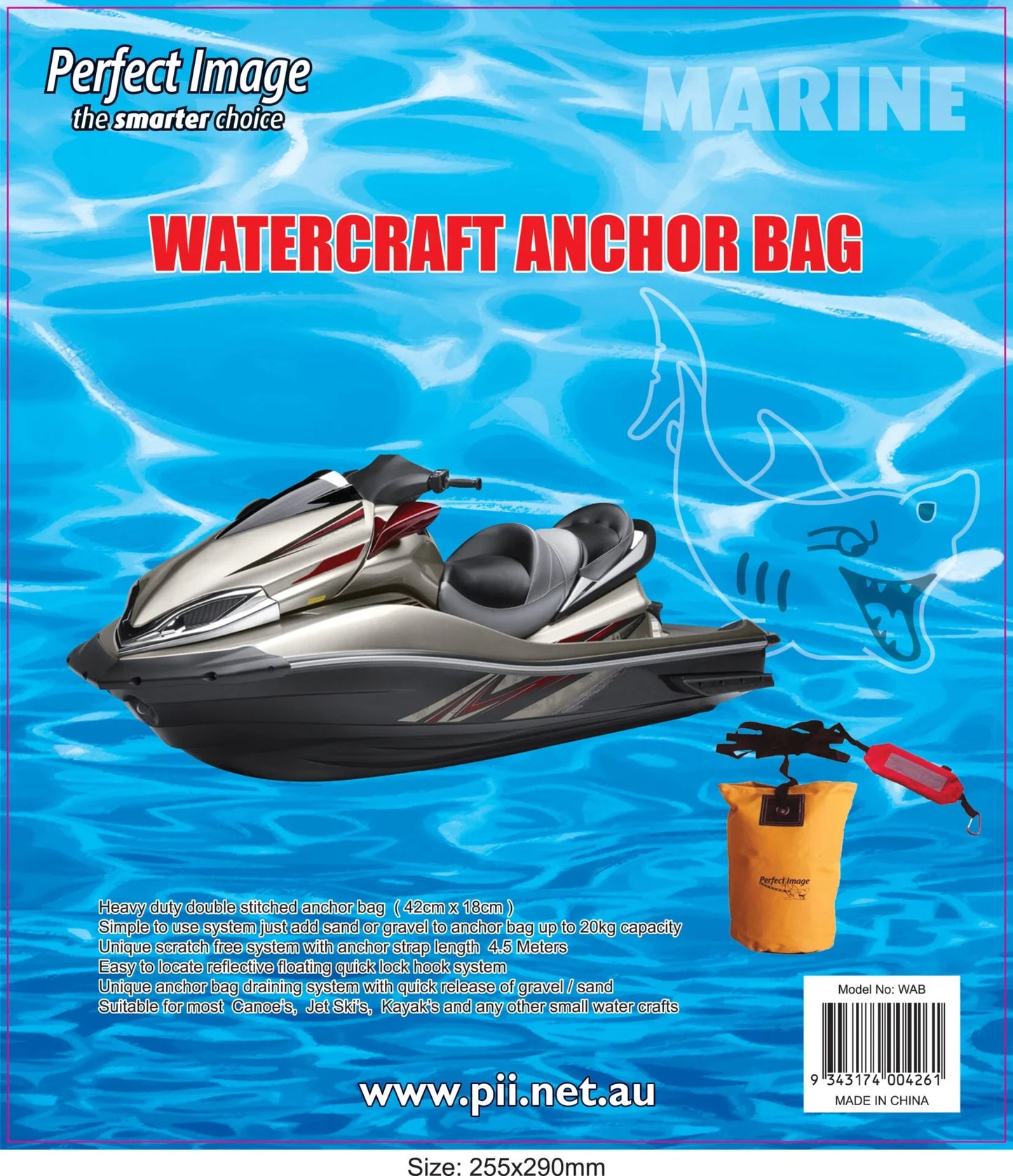 Marine watercraft anchor bag for jet skis, kayaks, and canoes with reflective floating design
