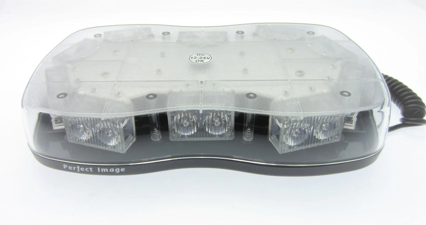 Clear LED emergency light bar with DC 12-24V compatibility for marine or industrial use