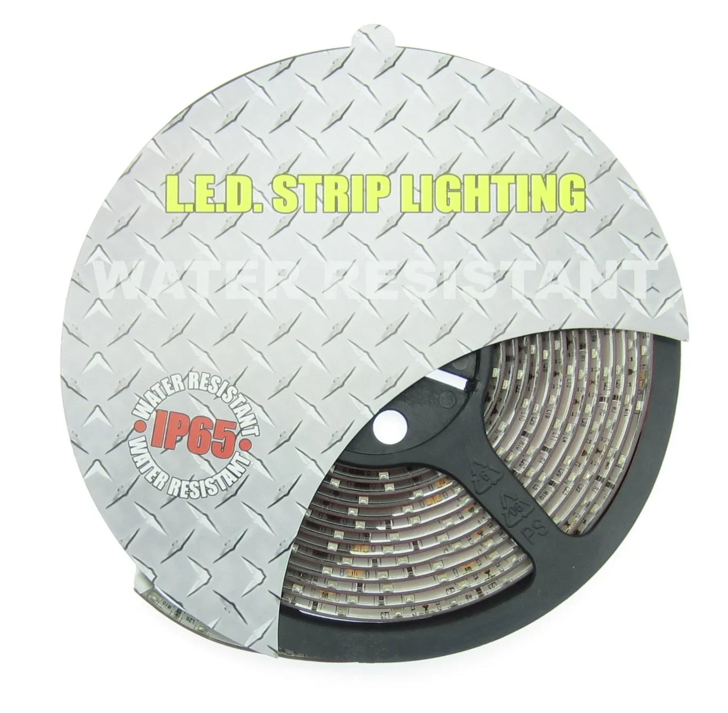 IP65 water-resistant LED strip lighting on diamond plate, ideal for marine, mining, camping & fishing applications