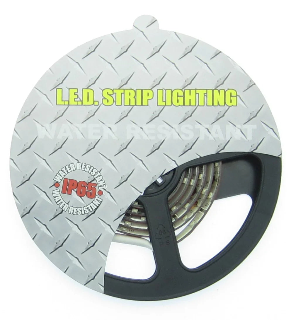 IP65 water-resistant LED strip lighting on diamond plate background