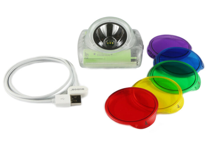 Wisdom 4A Cordless Cap Lamp Set with different color cover and USB cable