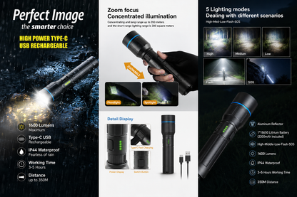 1600 Lumen rechargable torch