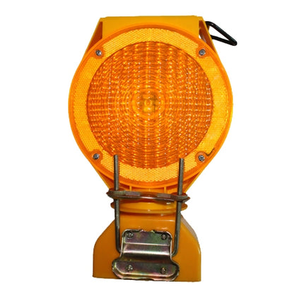 Bright orange LED warning light with sturdy metal clamp for safety and visibility