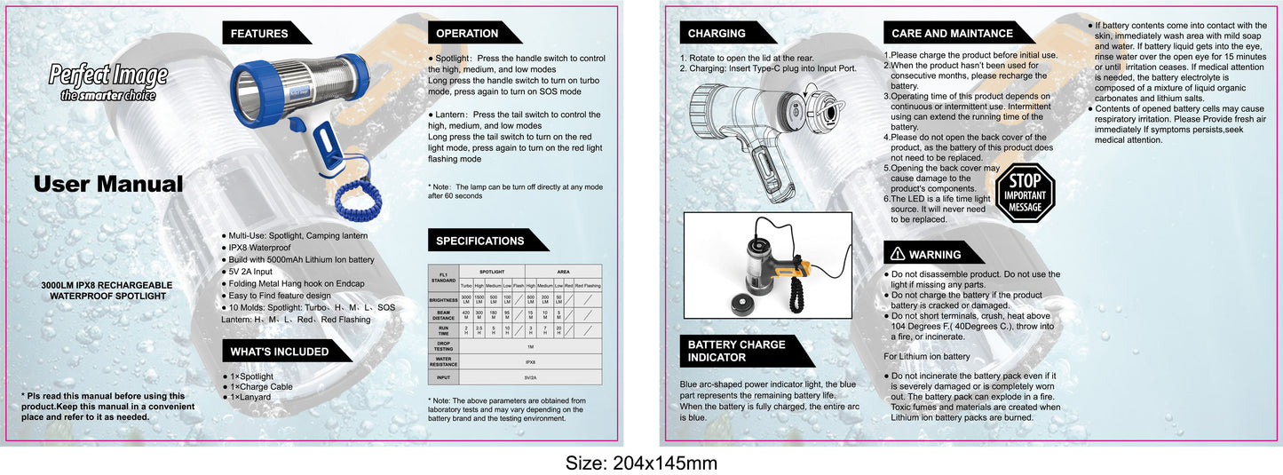 Marine 3000 Lumen Rechargeable Waterproof LED Spotlight